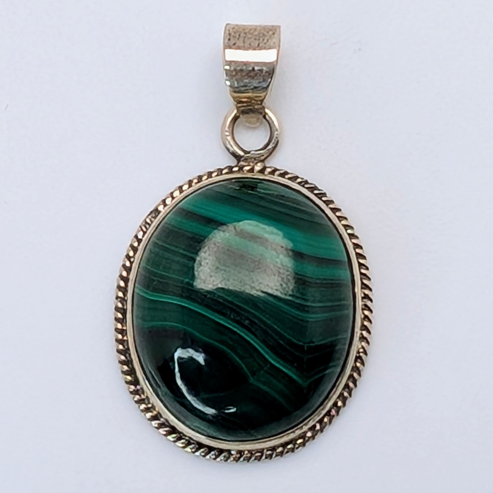 Malachite S925 Sterling Silver Natural Gemstone Pendant